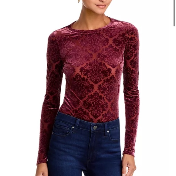 PAIGE Chellle Velvet Burnout Long Sleeve Crewneck Top NWT NEW Bloomingdale’s XS - Picture 4 of 10